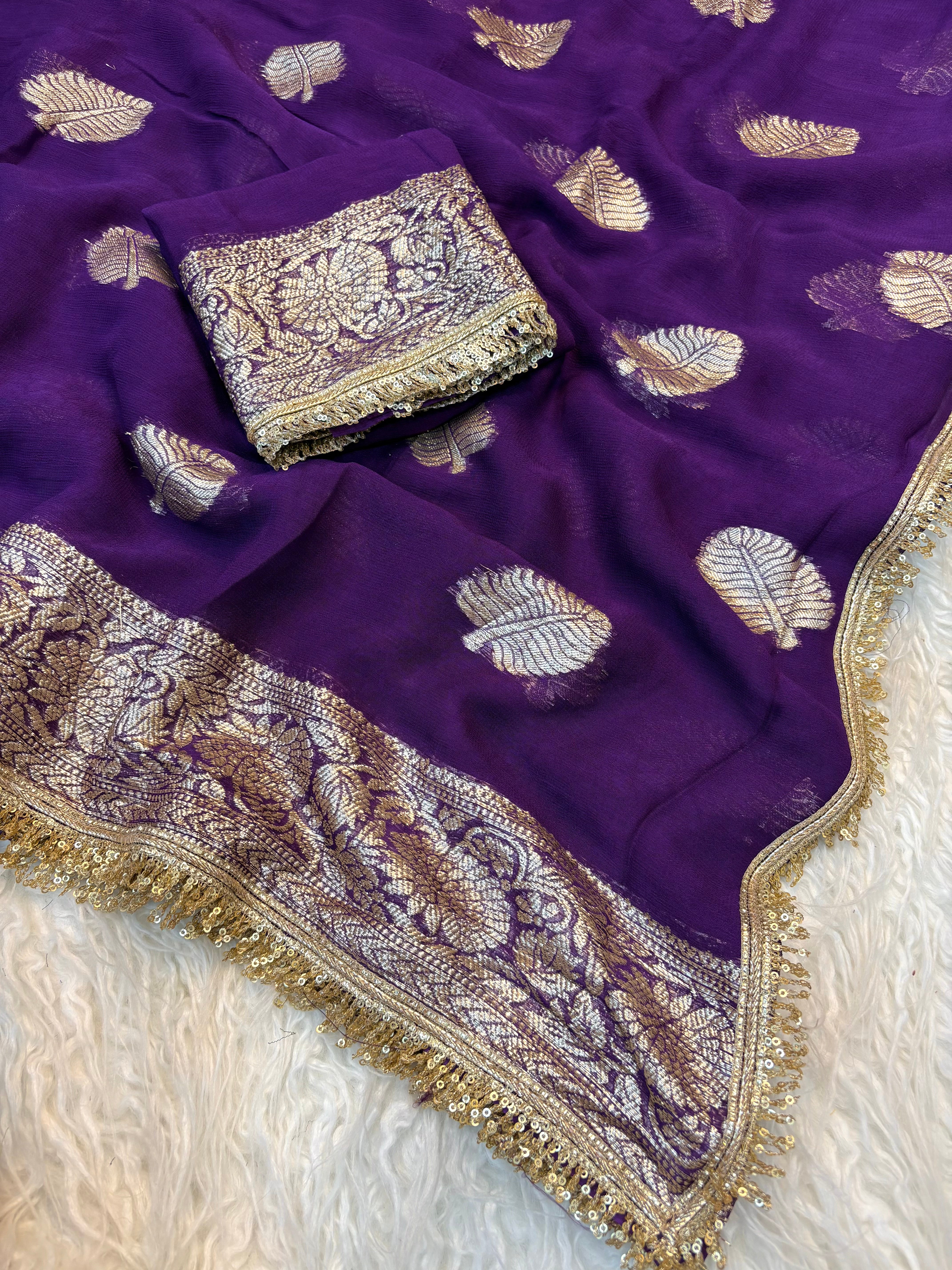 Captivating Wedding Wear Viscose Georgette Jacquard Zari Work Lace Border Designer Saree