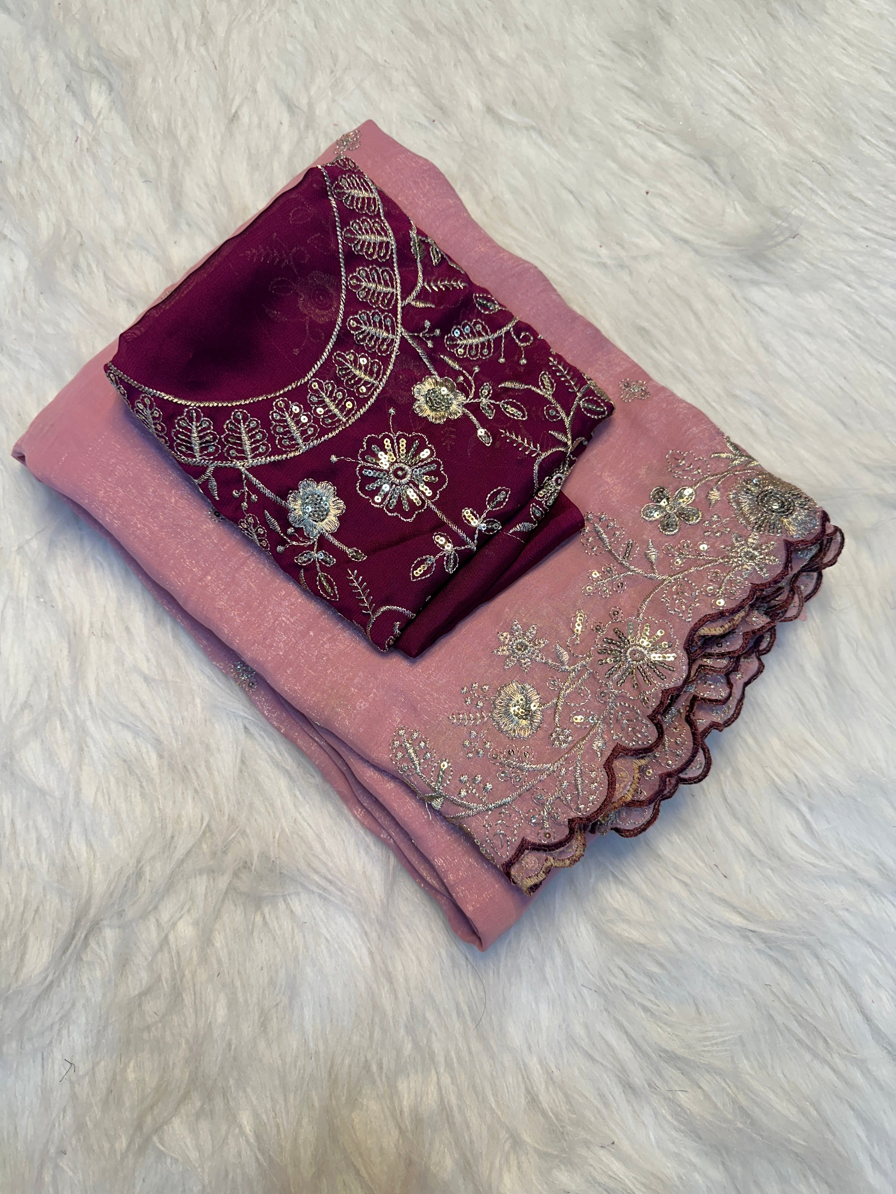 Gratifying Party Wear Crush Silk Sequence Work Fancy Saree With Blissful Blouse Piece