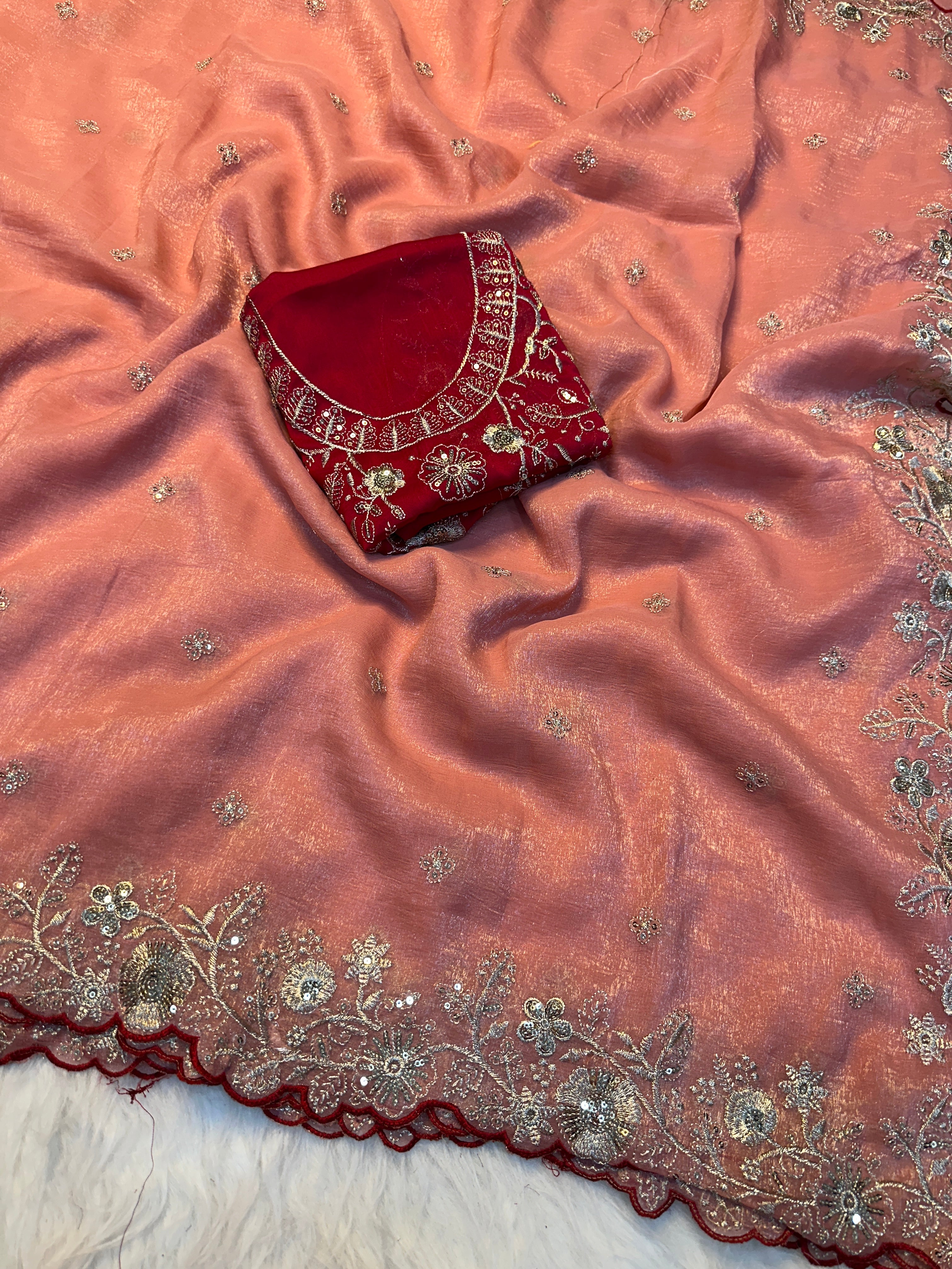 Gratifying Party Wear Crush Silk Sequence Work Fancy Saree With Blissful Blouse Piece