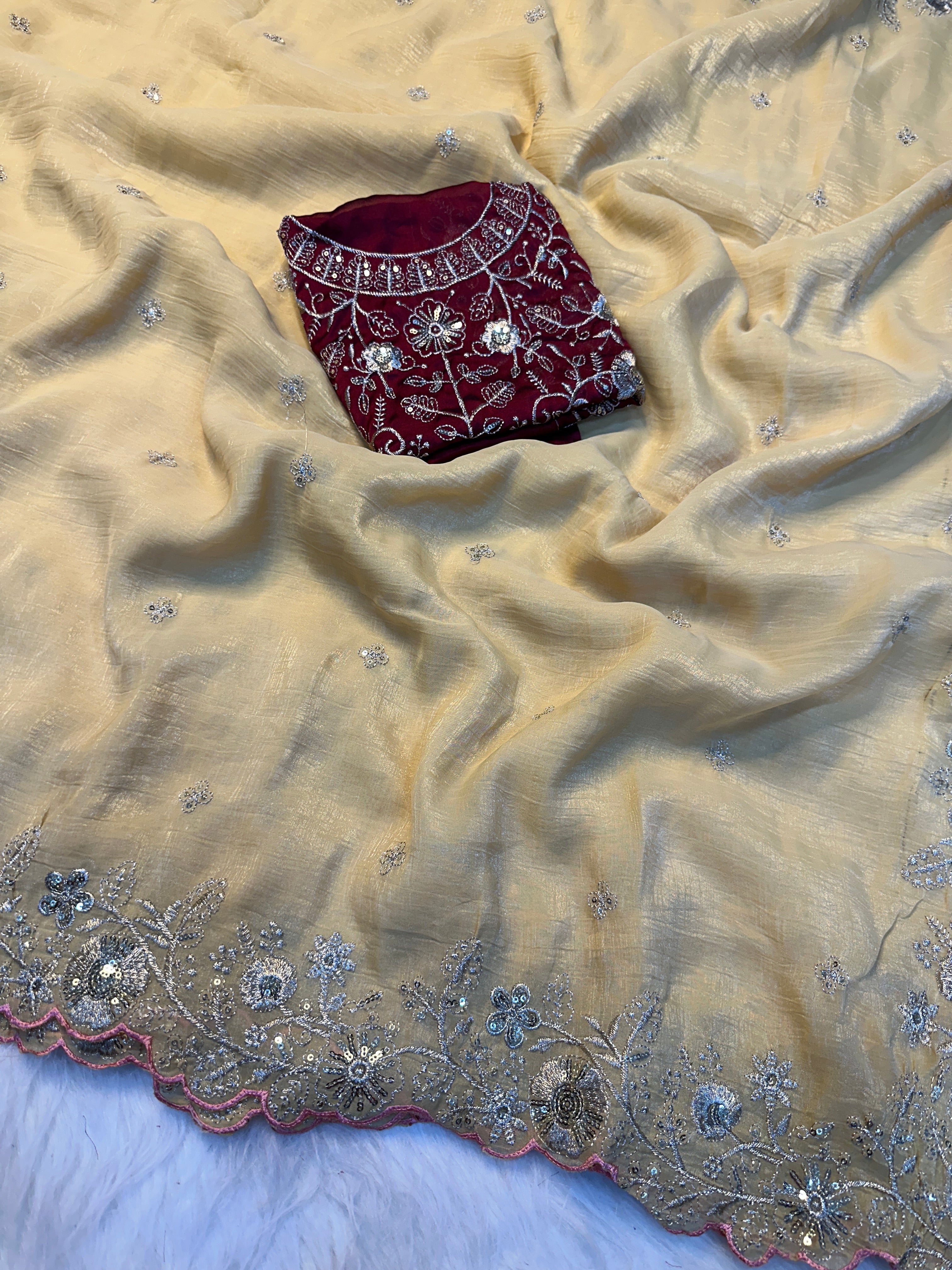 Gratifying Party Wear Crush Silk Sequence Work Fancy Saree With Blissful Blouse Piece