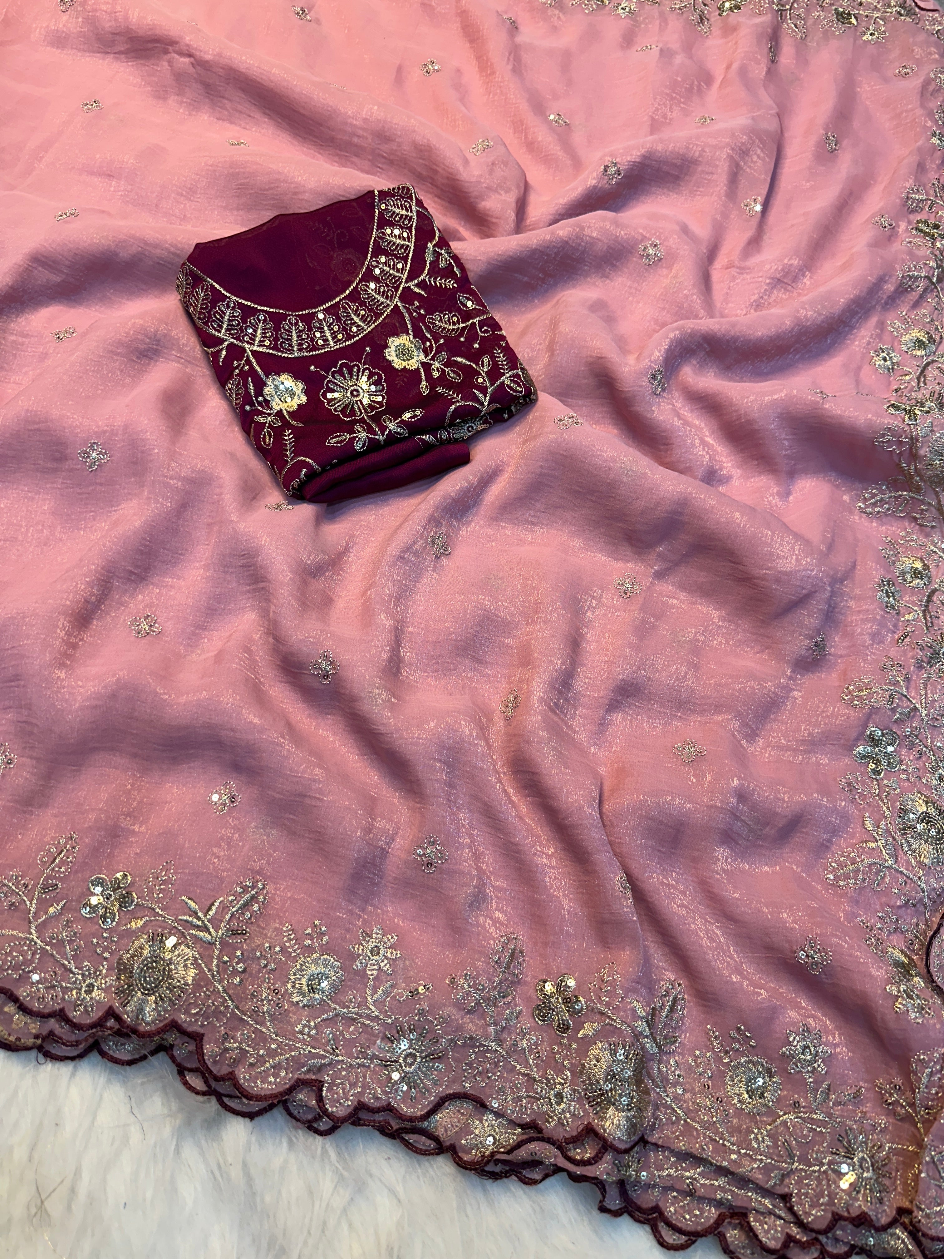 Gratifying Party Wear Crush Silk Sequence Work Fancy Saree With Blissful Blouse Piece