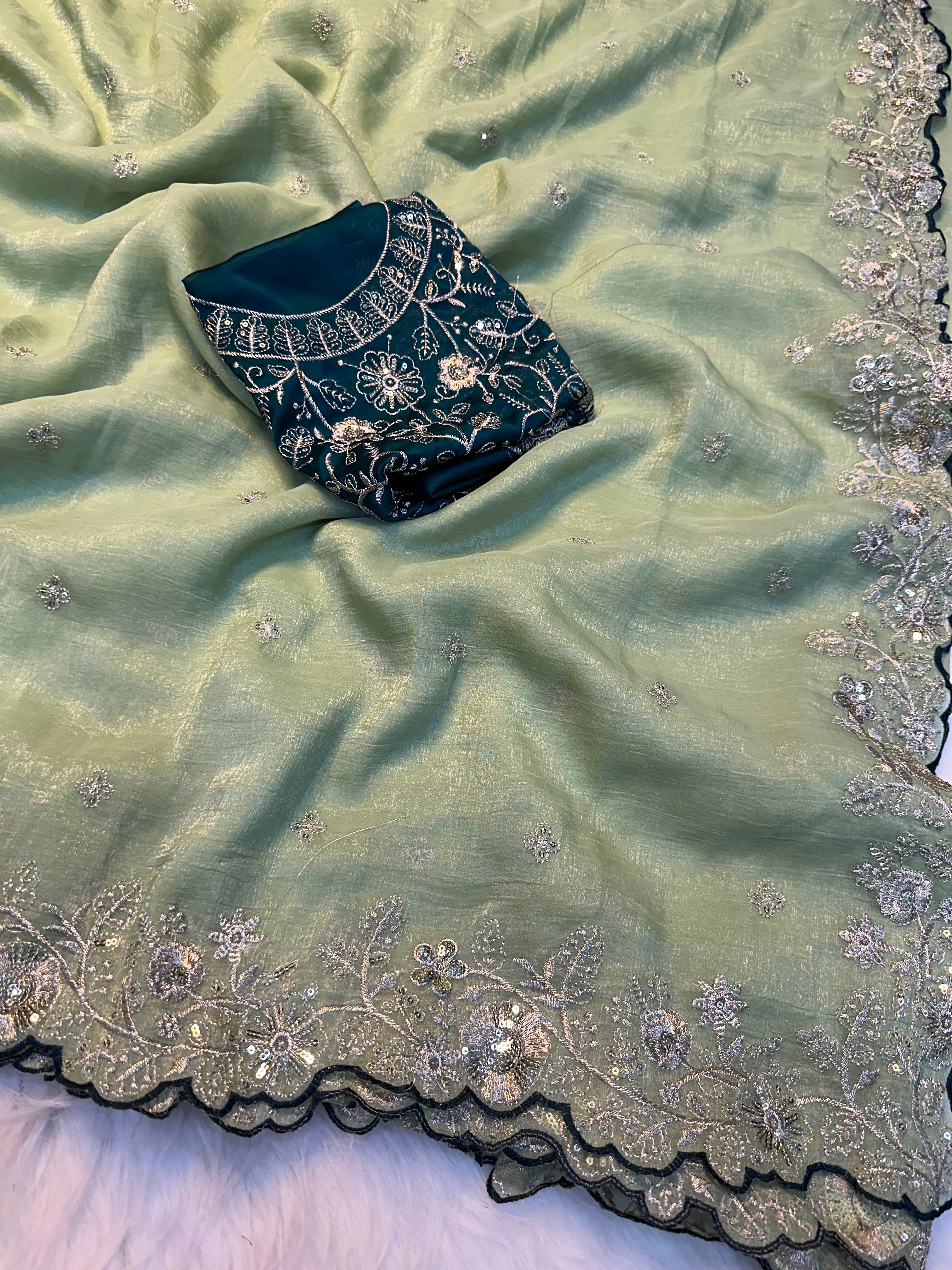 Gratifying Party Wear Crush Silk Sequence Work Fancy Saree With Blissful Blouse Piece
