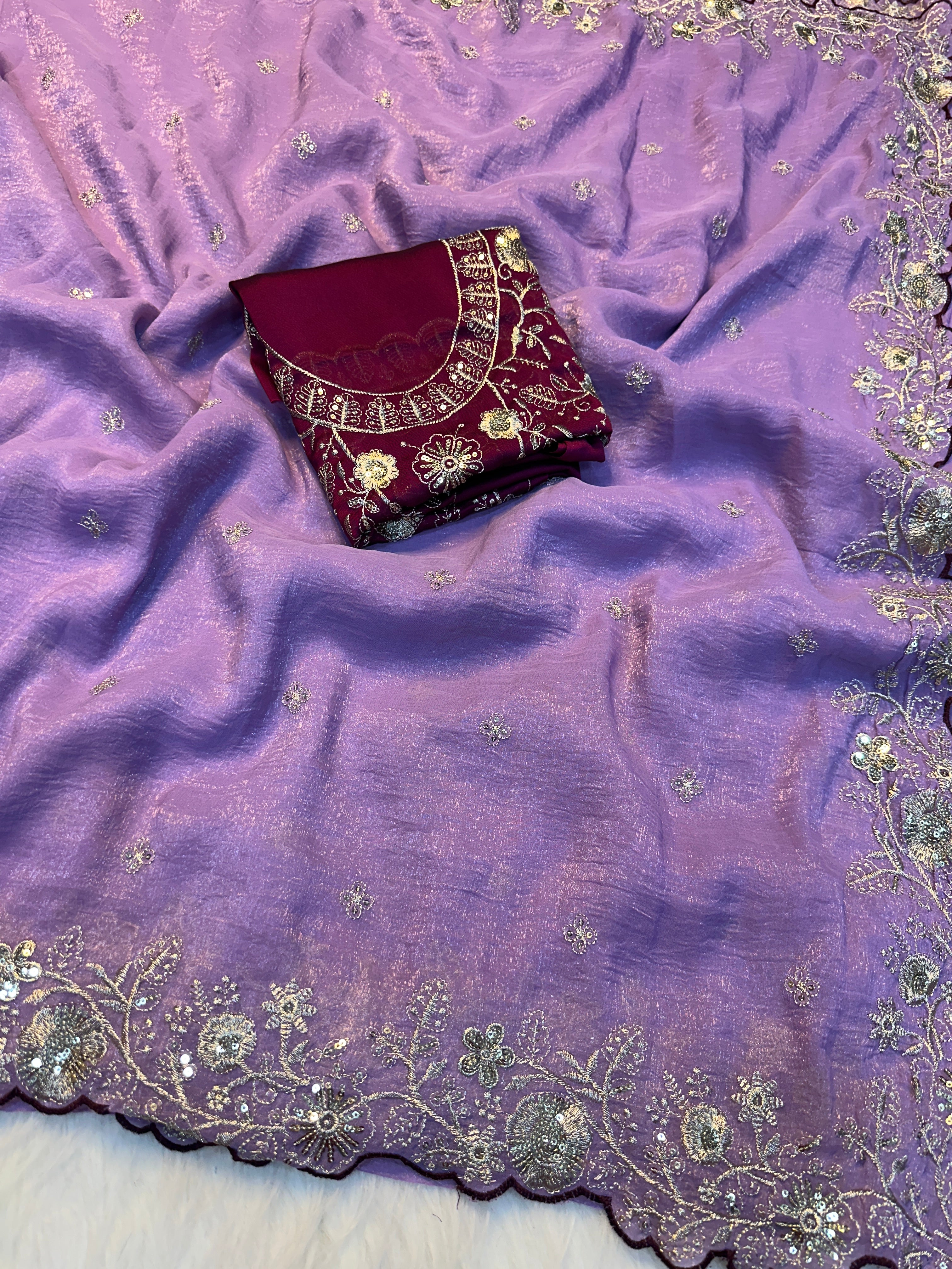 Gratifying Party Wear Crush Silk Sequence Work Fancy Saree With Blissful Blouse Piece