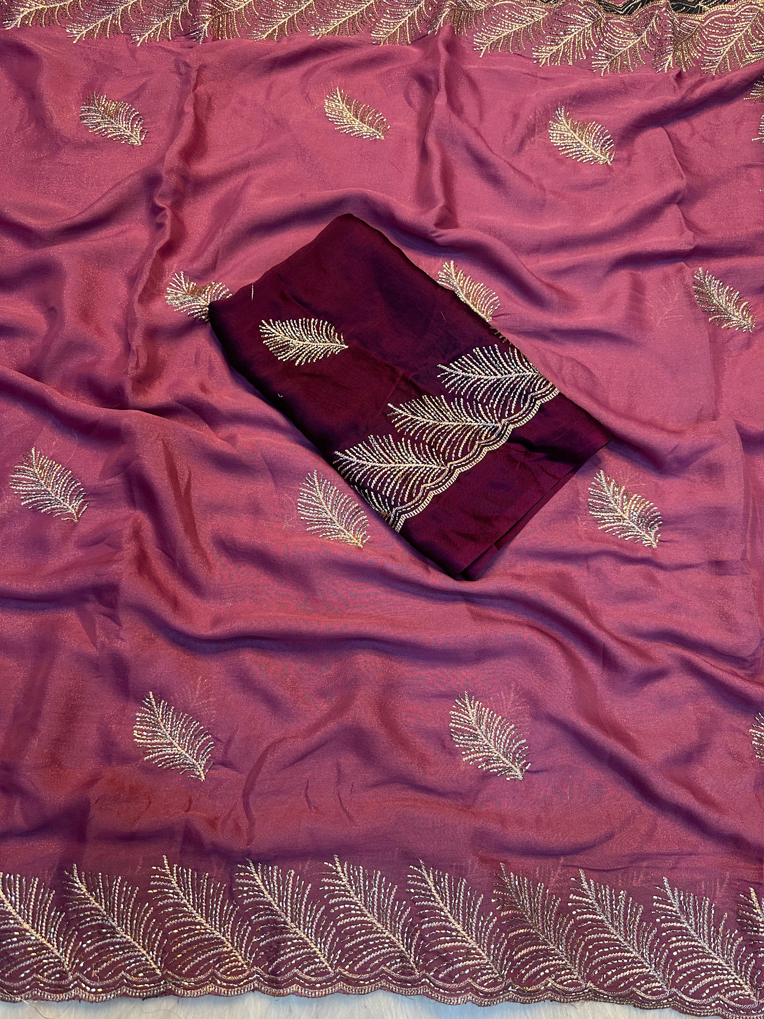 Fantabulous Festive Wear Georgette Sequence Work Fancy Saree With Contrast Blouse Piece