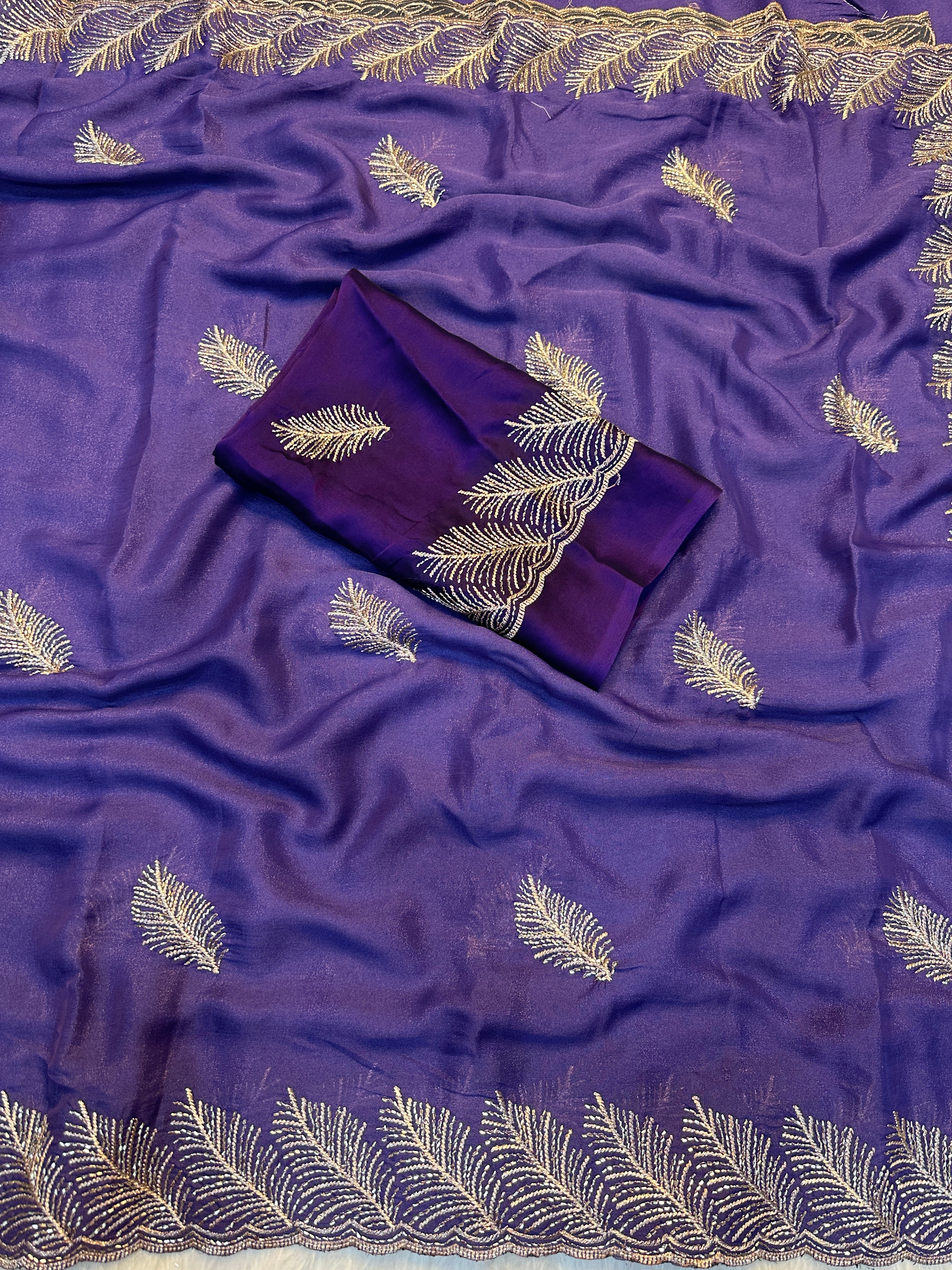 Fantabulous Festive Wear Georgette Sequence Work Fancy Saree With Contrast Blouse Piece