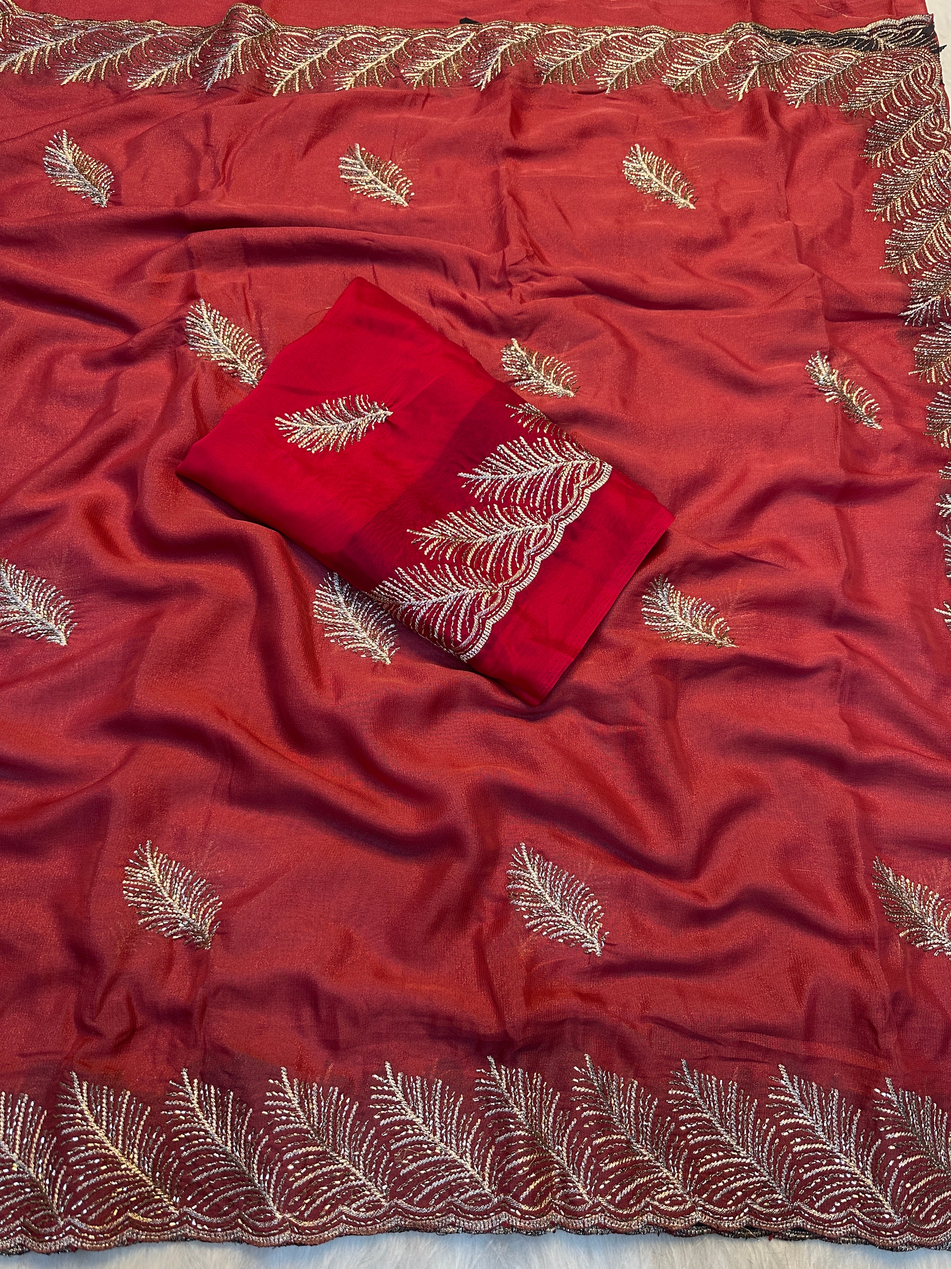 Fantabulous Festive Wear Georgette Sequence Work Fancy Saree With Contrast Blouse Piece