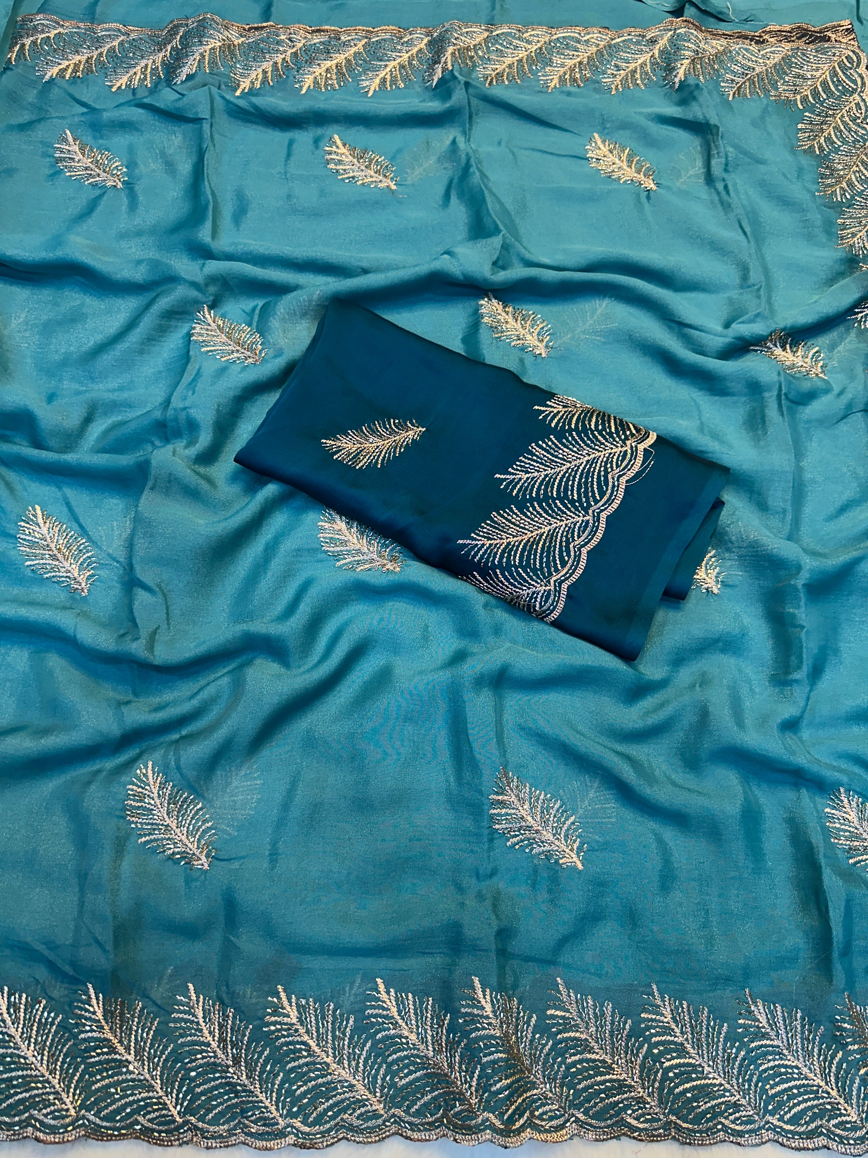 Fantabulous Festive Wear Georgette Sequence Work Fancy Saree With Contrast Blouse Piece