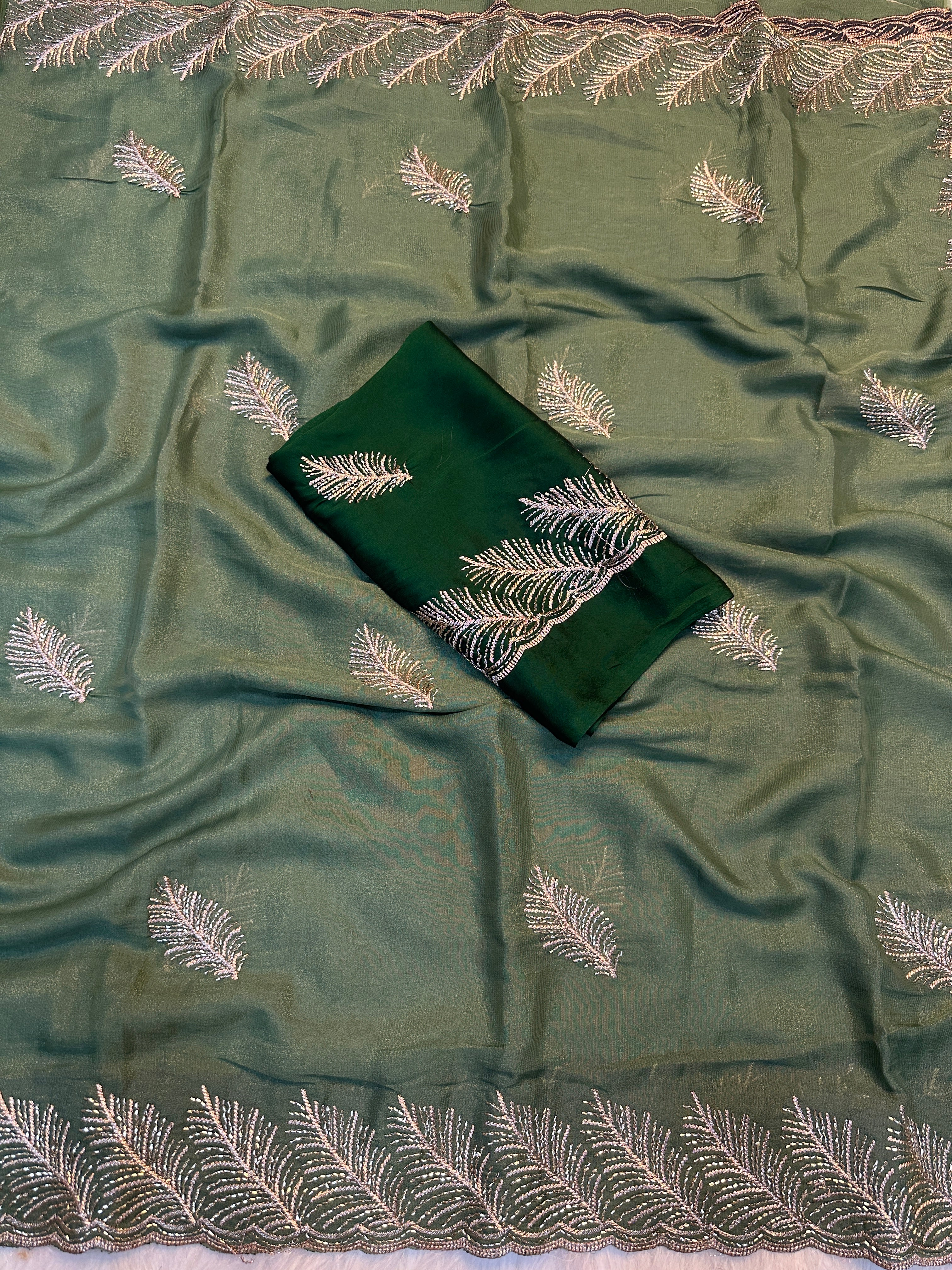Fantabulous Festive Wear Georgette Sequence Work Fancy Saree With Contrast Blouse Piece