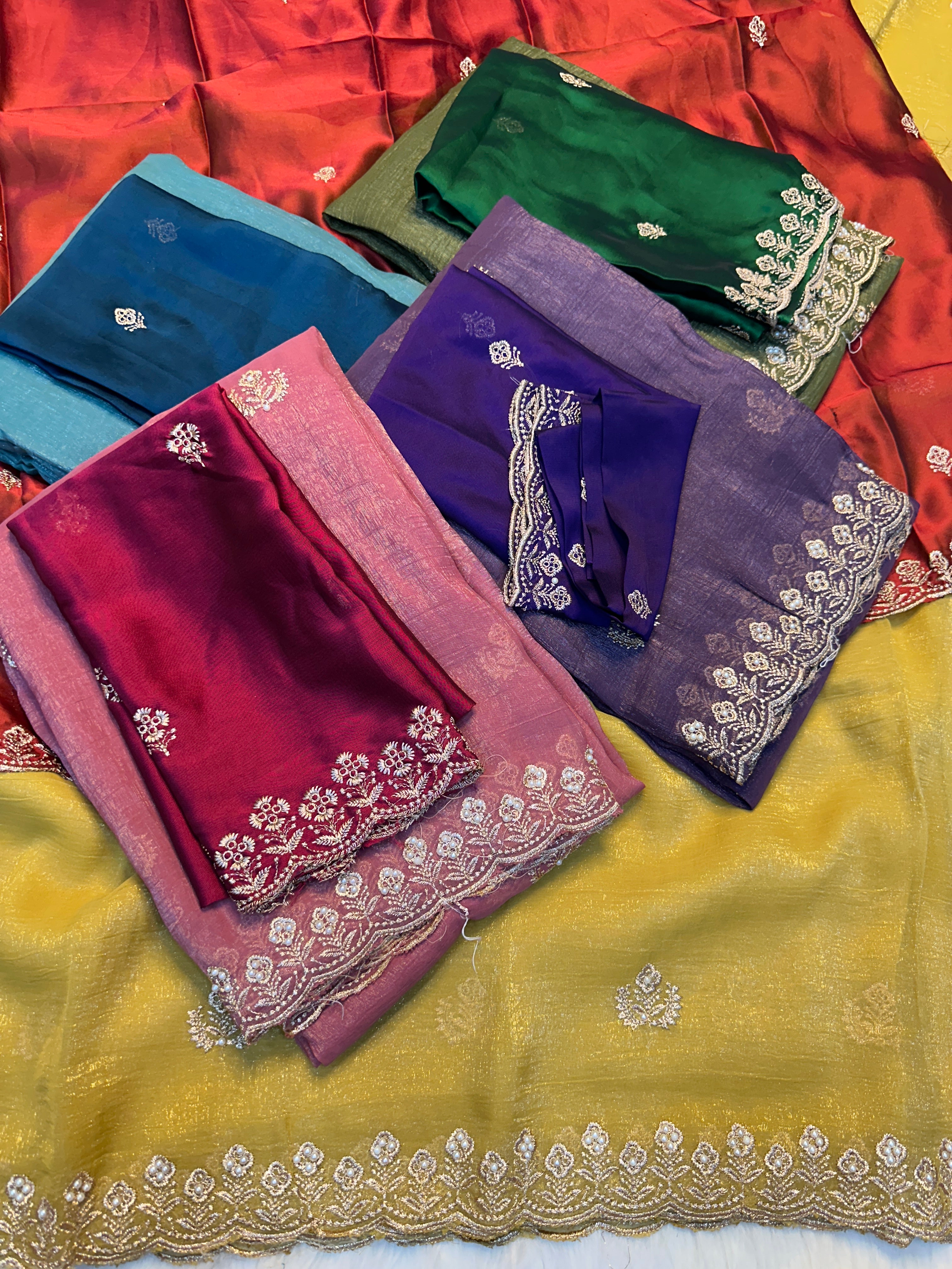 Adorable Function Wear Crush Silk Embroidery Sequence Work Fancy Saree With Contrast Blouse Piece