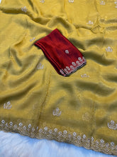 Load image into Gallery viewer, Adorable Function Wear Crush Silk Embroidery Sequence Work Fancy Saree With Contrast Blouse Piece
