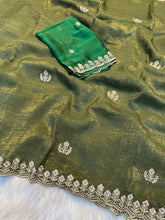 Load image into Gallery viewer, Adorable Function Wear Crush Silk Embroidery Sequence Work Fancy Saree With Contrast Blouse Piece
