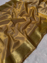 Load image into Gallery viewer, Adorning Function Wear Golden Colour Banarasi Tissue Silk Jacquared Zari Weaving n Lace Work Fancy Designer Saree
