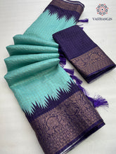 Load image into Gallery viewer, New Wedding Wear Sky blue Colour Soft Chanderi Digital Print with Jaquard weaving Border work Saree

