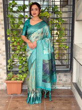 Load image into Gallery viewer, Glamorous Festive Wear Banarasi Satin Silk Jacquard Zari Border Fancy Designer Saree With Blouse Piece
