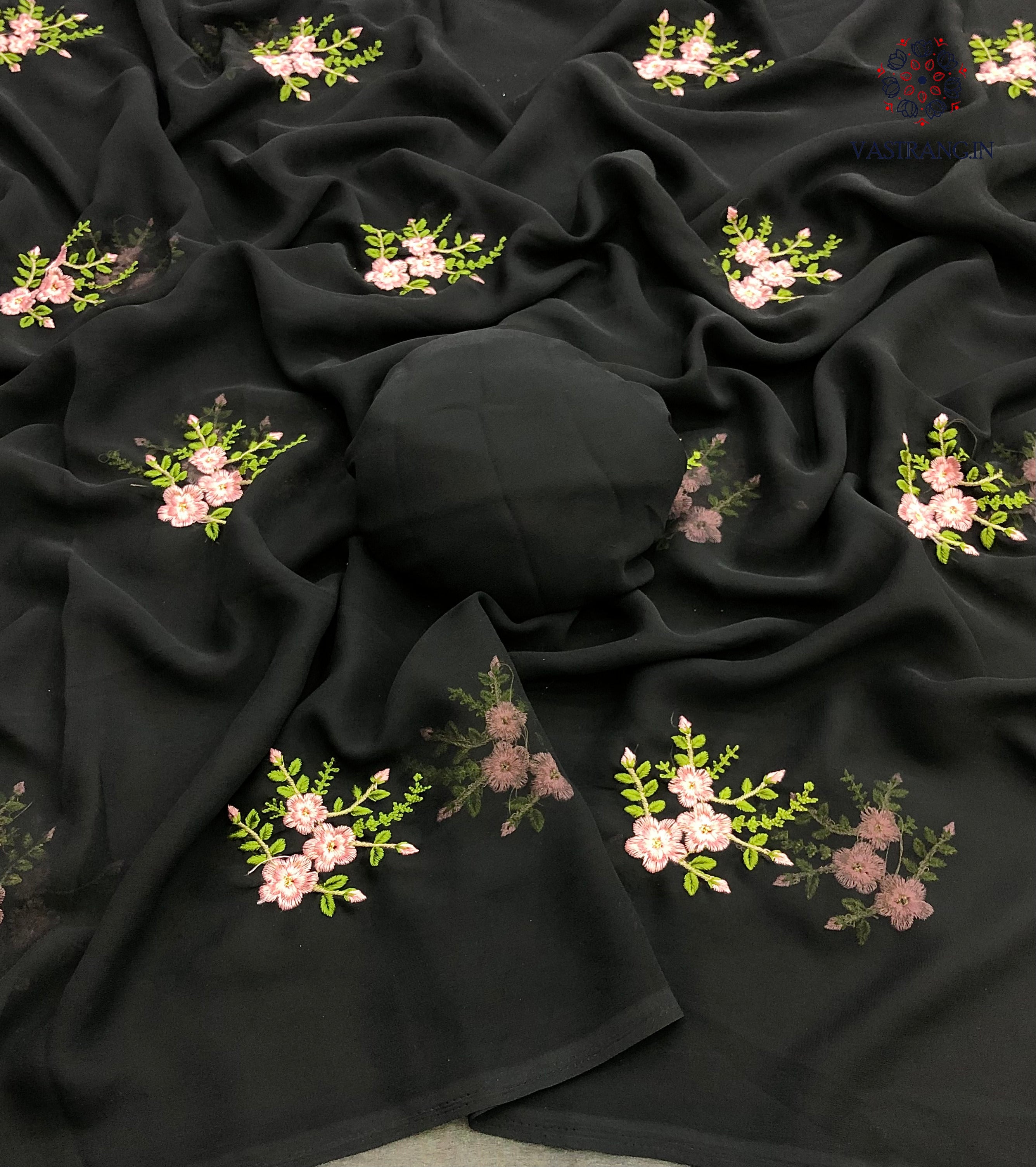 Latest Partywear Georgette Floral Embroidery n Tussle Work Fancy Designer Saree With Blouse
