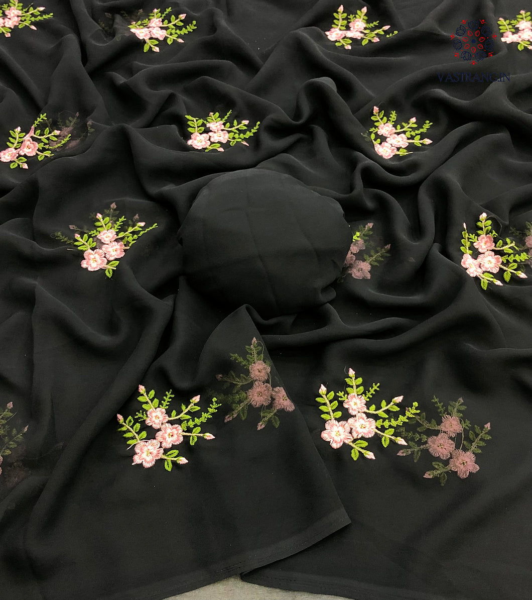 Latest Partywear Georgette Floral Embroidery n Tussle Work Fancy Designer Saree With Blouse