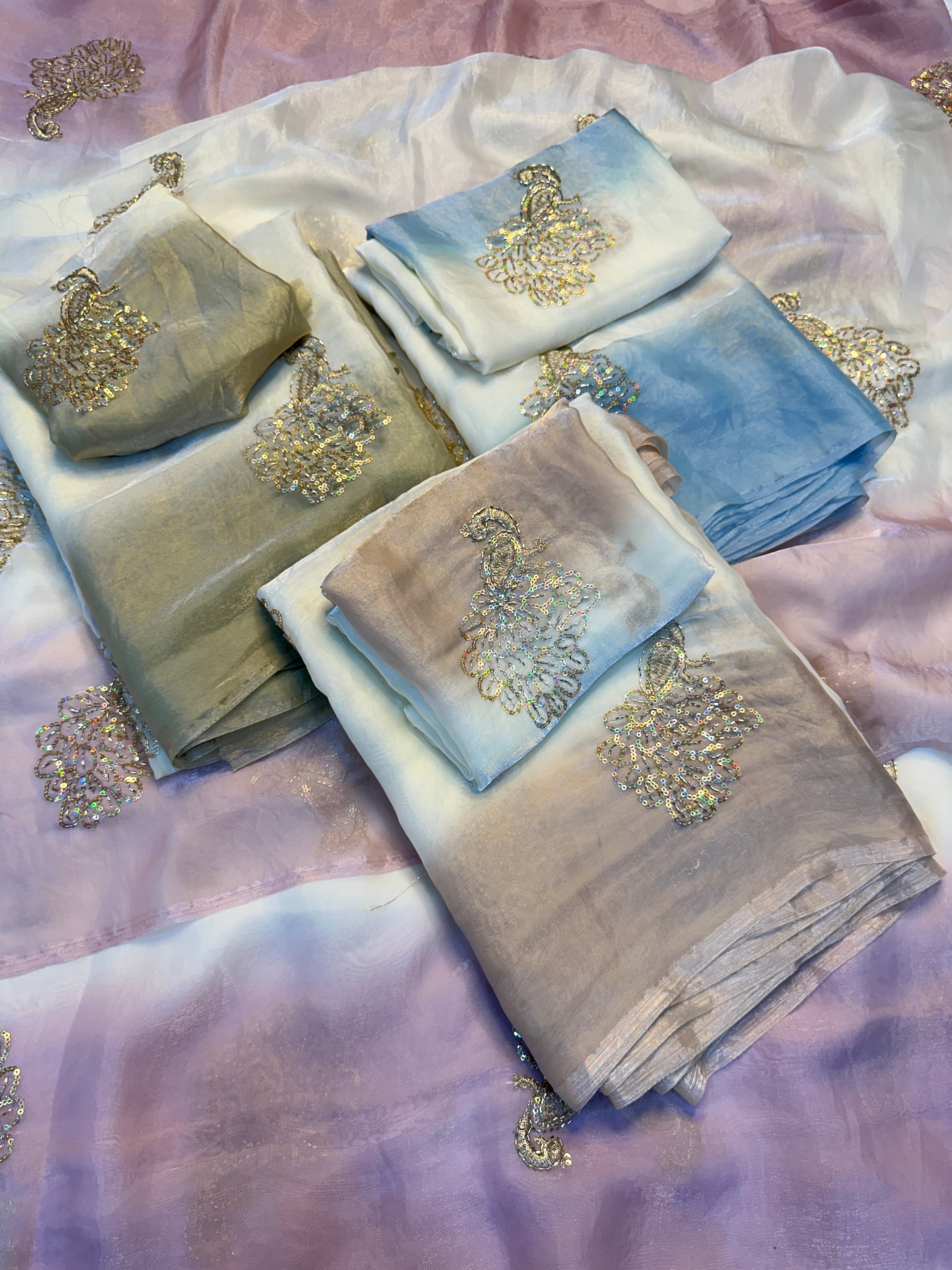Charming Party Wear Silk Embroidery Sequence n Beads Work Fancy Saree With Blouse Piece