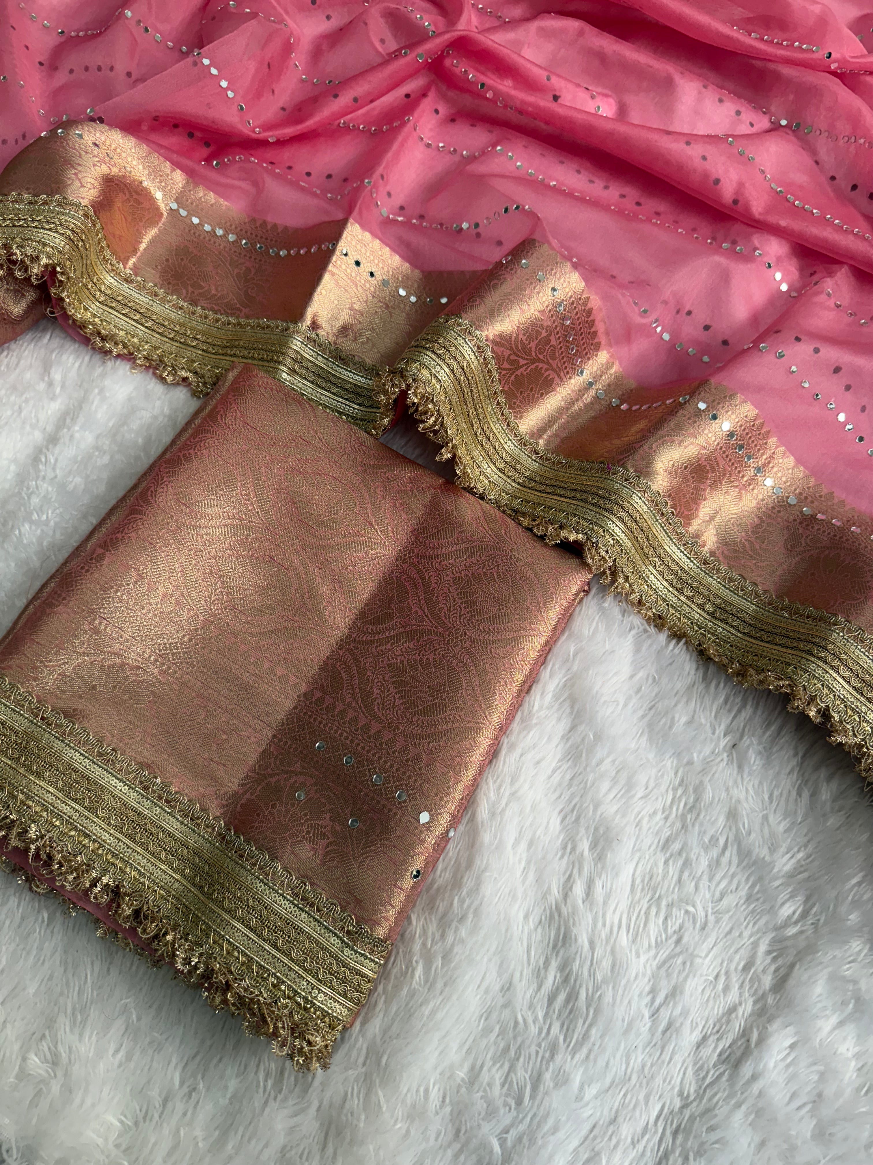 Gorgeous Wedding Wear Banarasi Organza Silk Jacquard n Heavy Lace Work Fancy Designer Saree