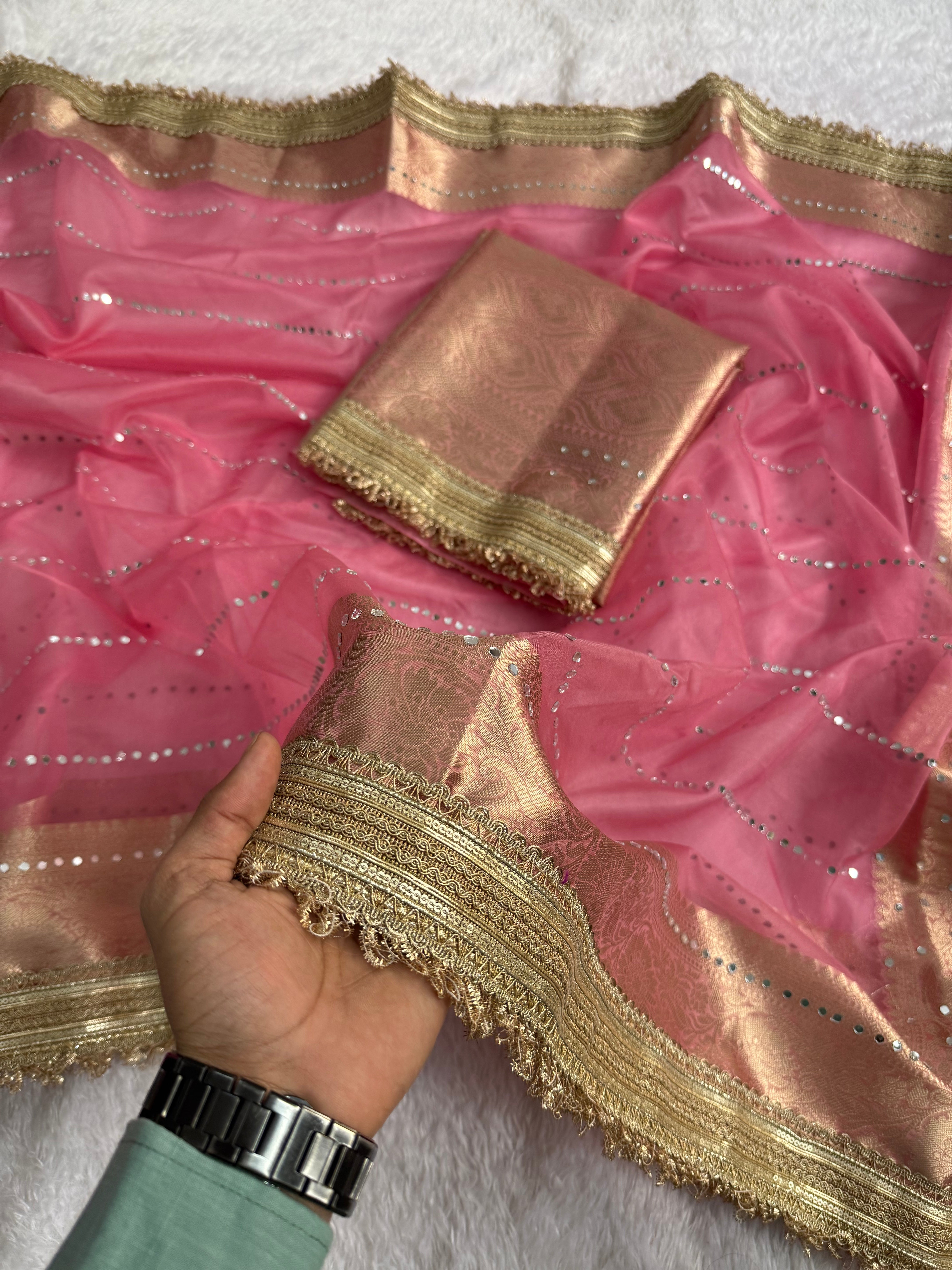 Gorgeous Wedding Wear Banarasi Organza Silk Jacquard n Heavy Lace Work Fancy Designer Saree