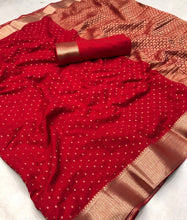 Load image into Gallery viewer, New Wedding wear Red Color Georgette Gold Zari Weaving With Rich Weaving Pallu Fancy Designer Saree
