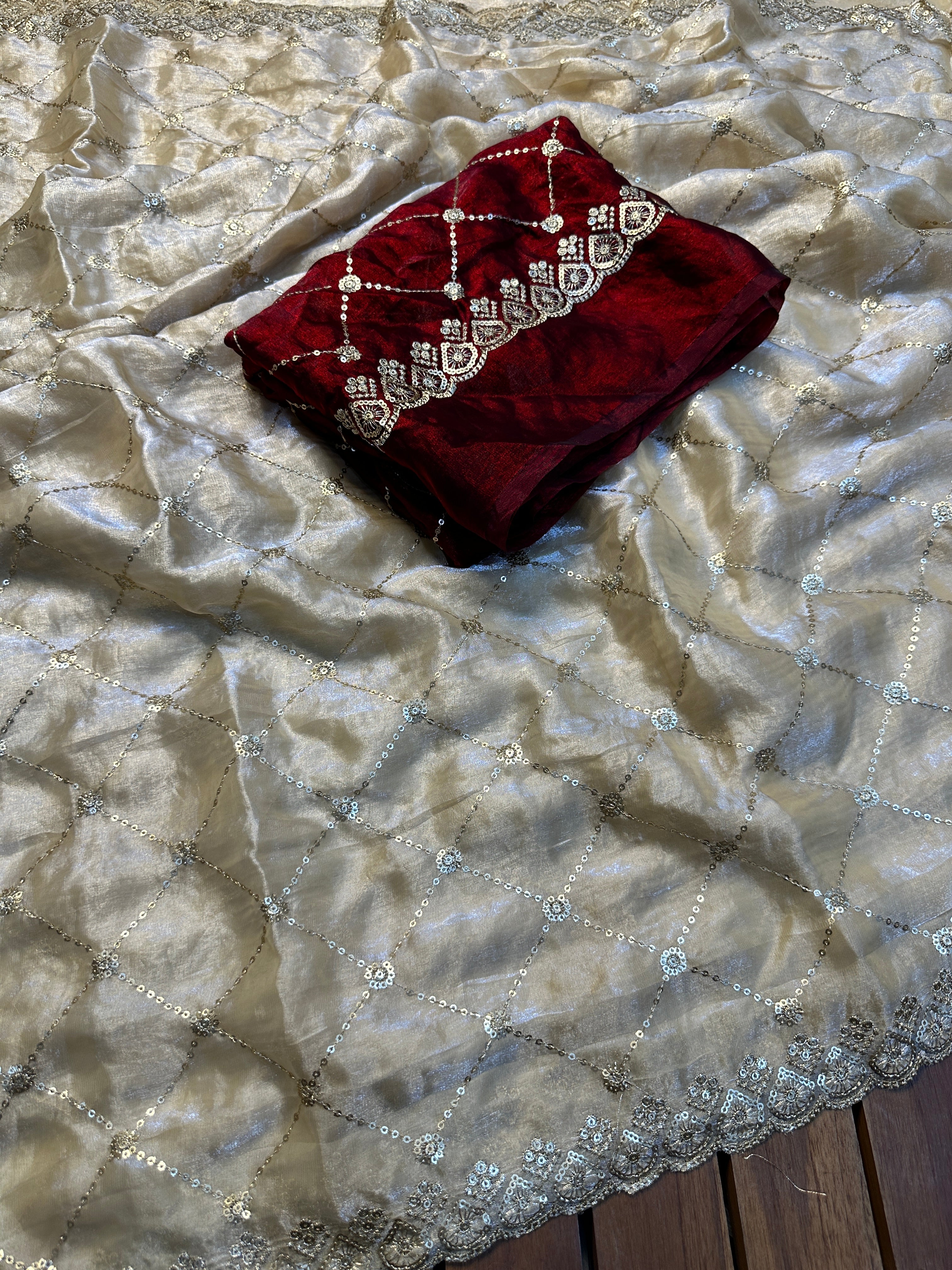 Elegant Festive Wear Silk Sequence Work Fancy Designer Saree With Contrast Blouse Piece