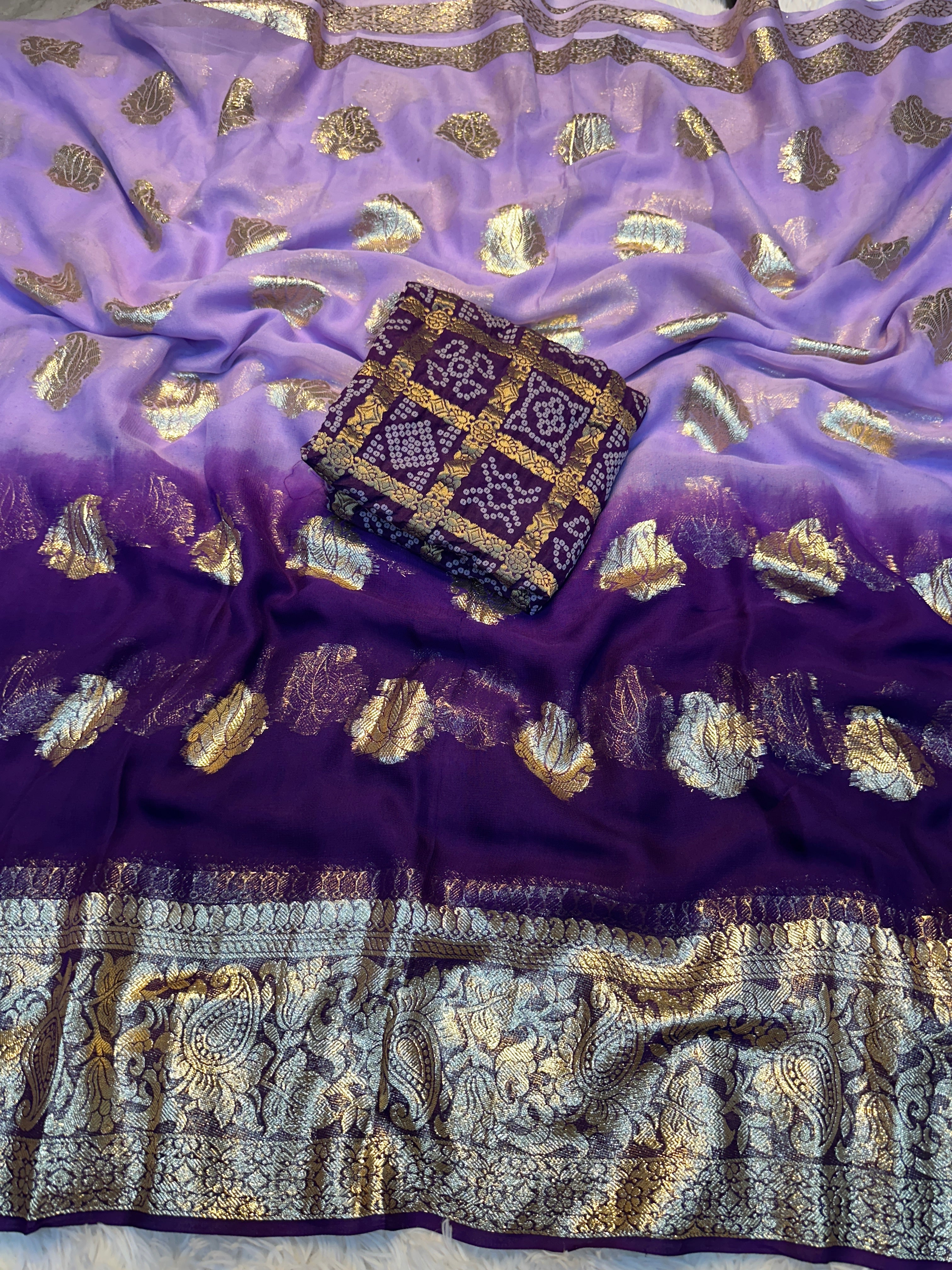 Gratifying Festive Wear Viscose Georgette Jari Work Fancy Saree With Blissful Blouse Piece