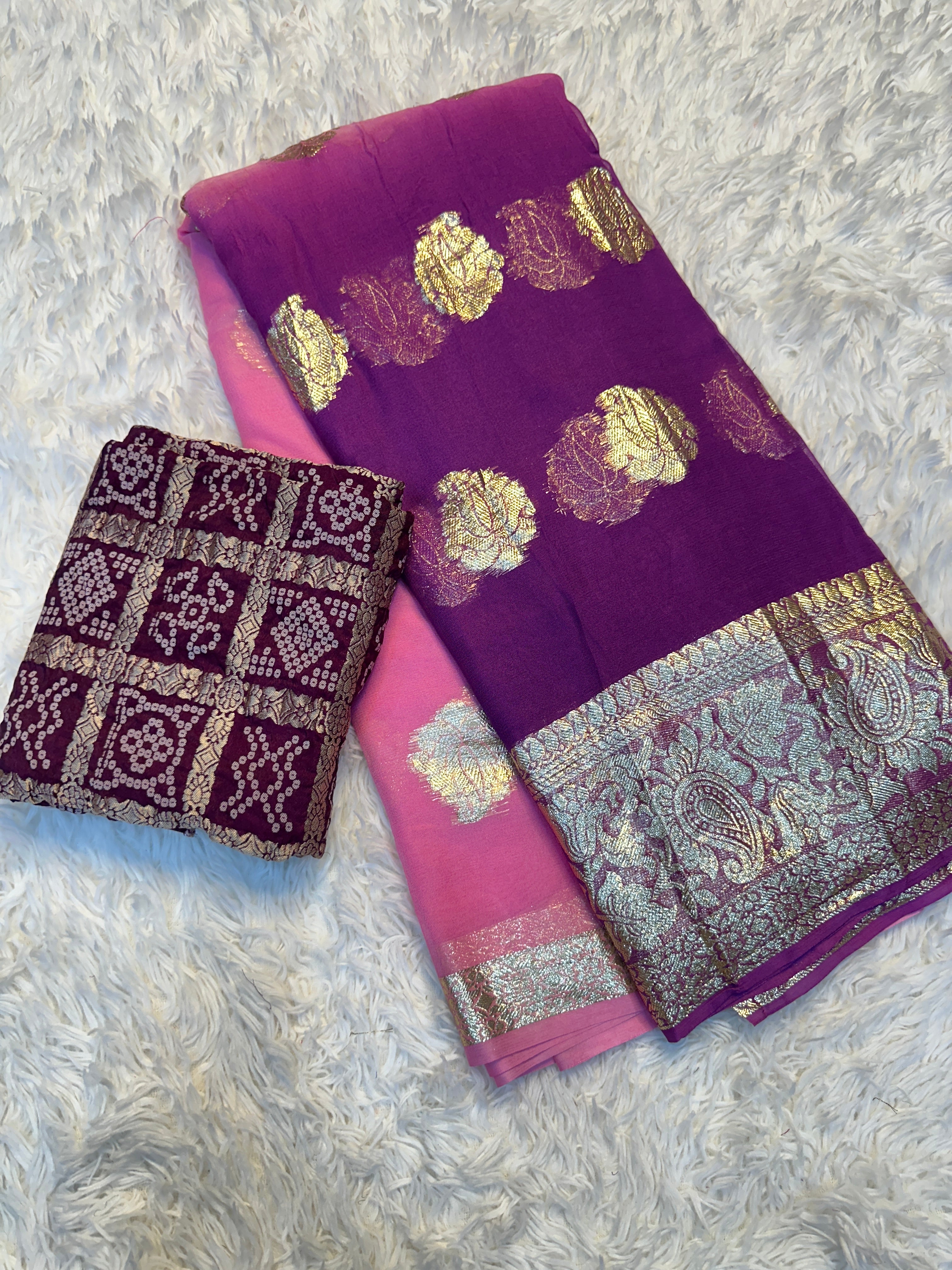 Gratifying Festive Wear Viscose Georgette Jari Work Fancy Saree With Blissful Blouse Piece