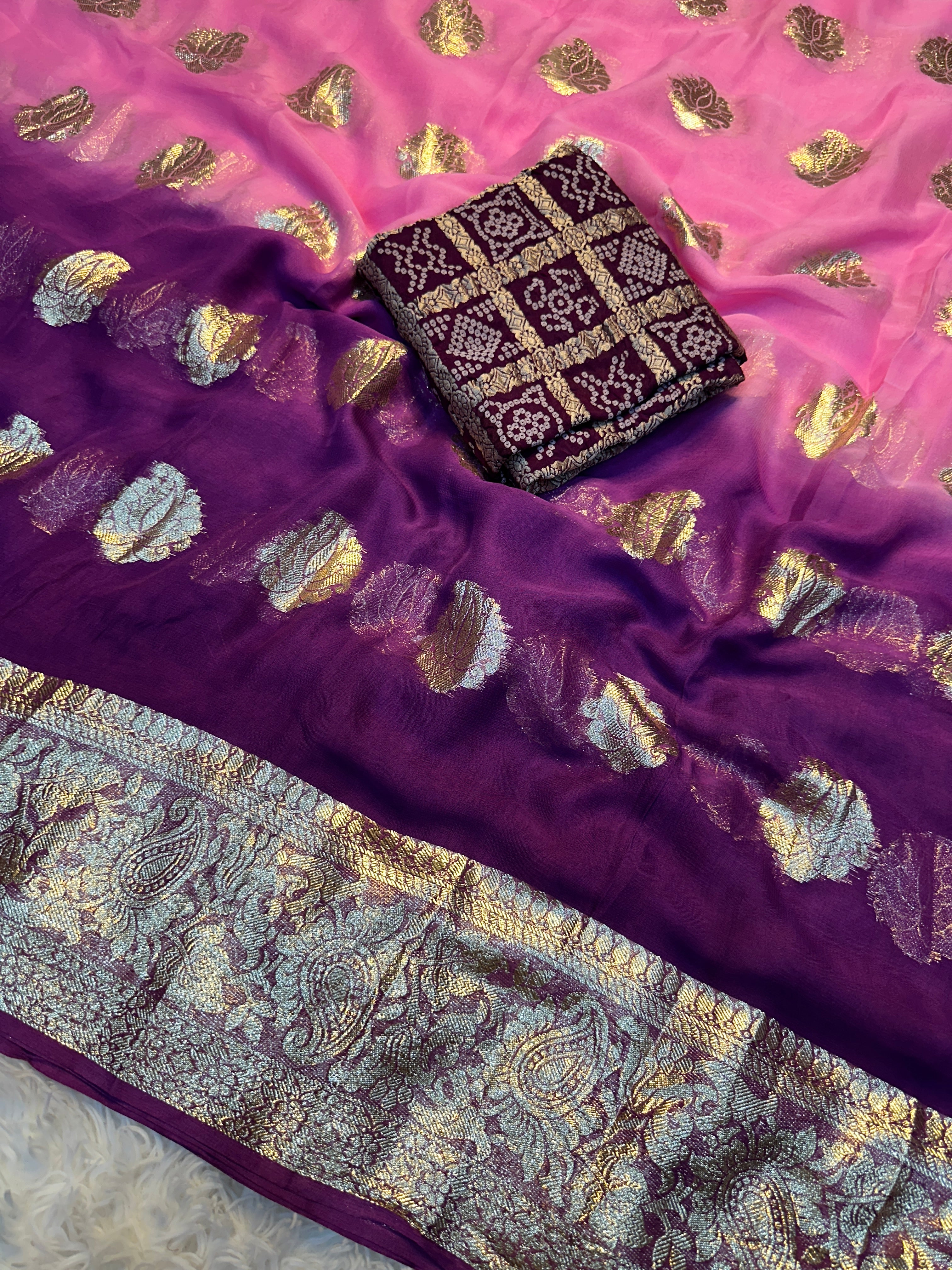 Gratifying Festive Wear Viscose Georgette Jari Work Fancy Saree With Blissful Blouse Piece