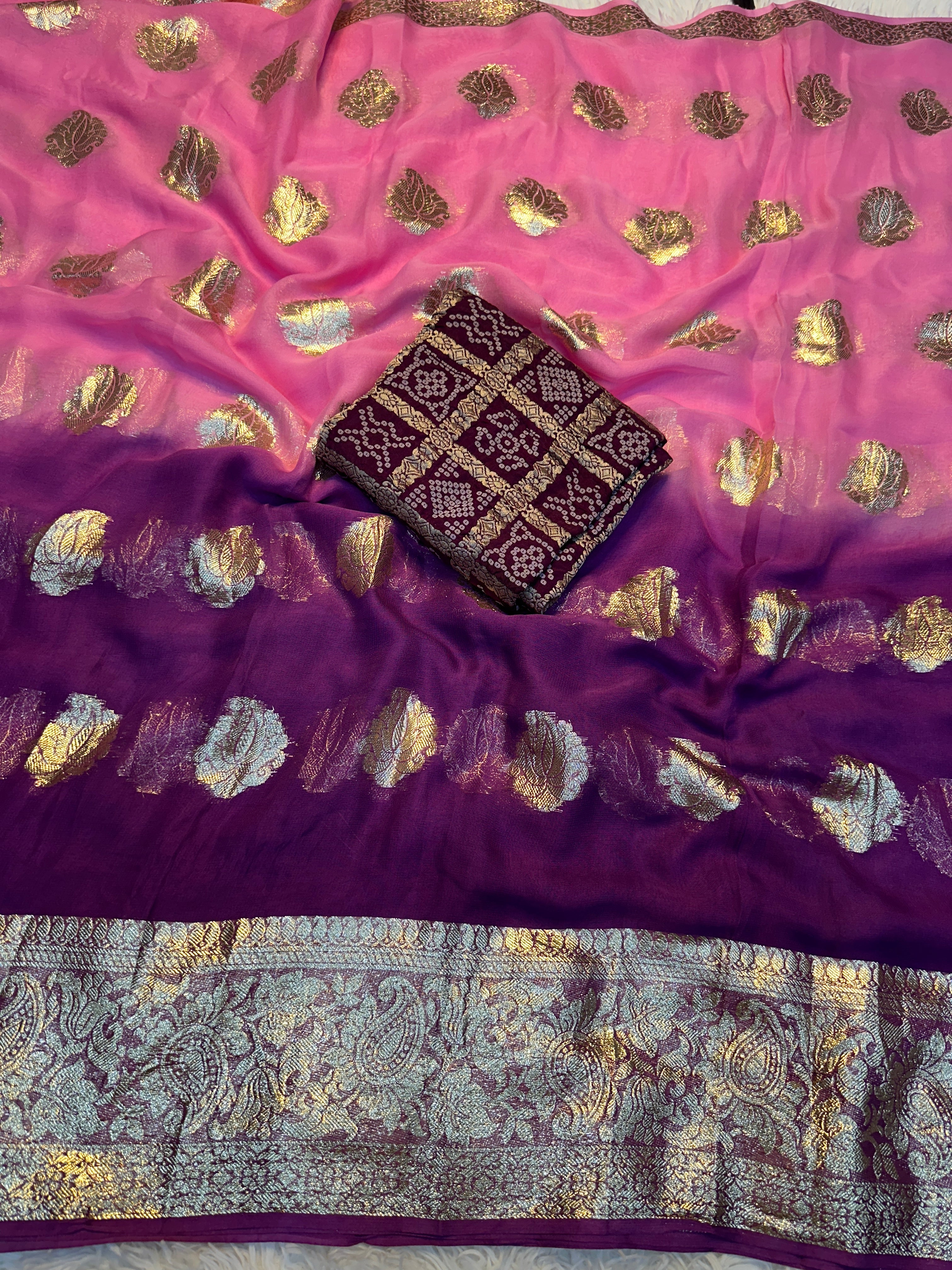 Gratifying Festive Wear Viscose Georgette Jari Work Fancy Saree With Blissful Blouse Piece