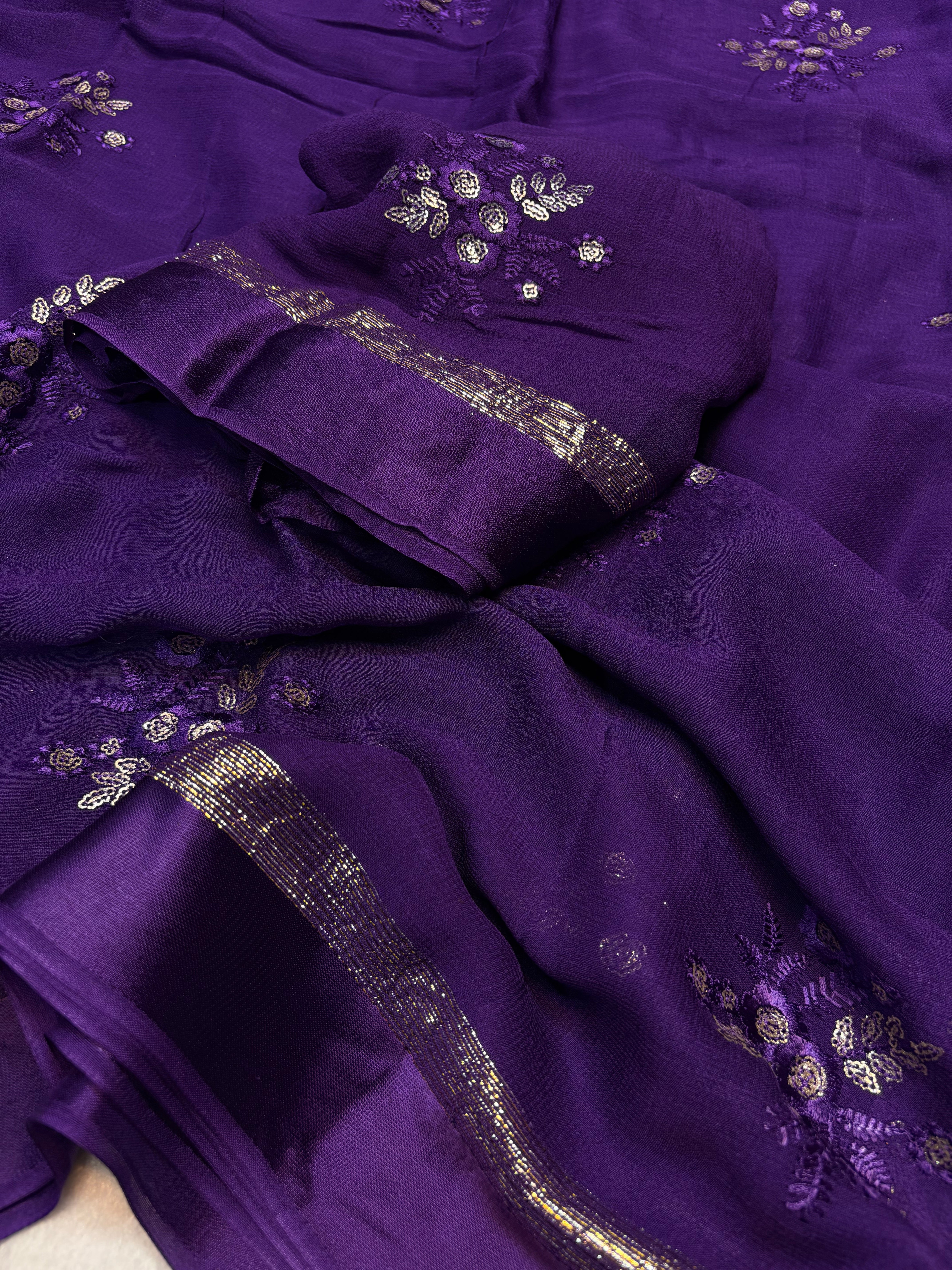 Glamorous Pure Viscose Georgette Fabric With Satin Border n Sequence Work Saree With Ravishing Blouse Piece