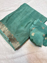 Load image into Gallery viewer, Confounding Sea Green Color Pure Viscose Chinnon Zari Jacquard Weaving Work Saree With Glowing Blouse Piece
