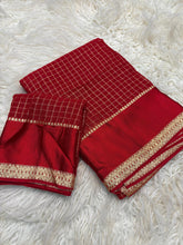 Load image into Gallery viewer, Redolent Party Wear Marron Colour Pure Viscose Silk With Satin Border Small Chex Fancy Designer Saree For Women
