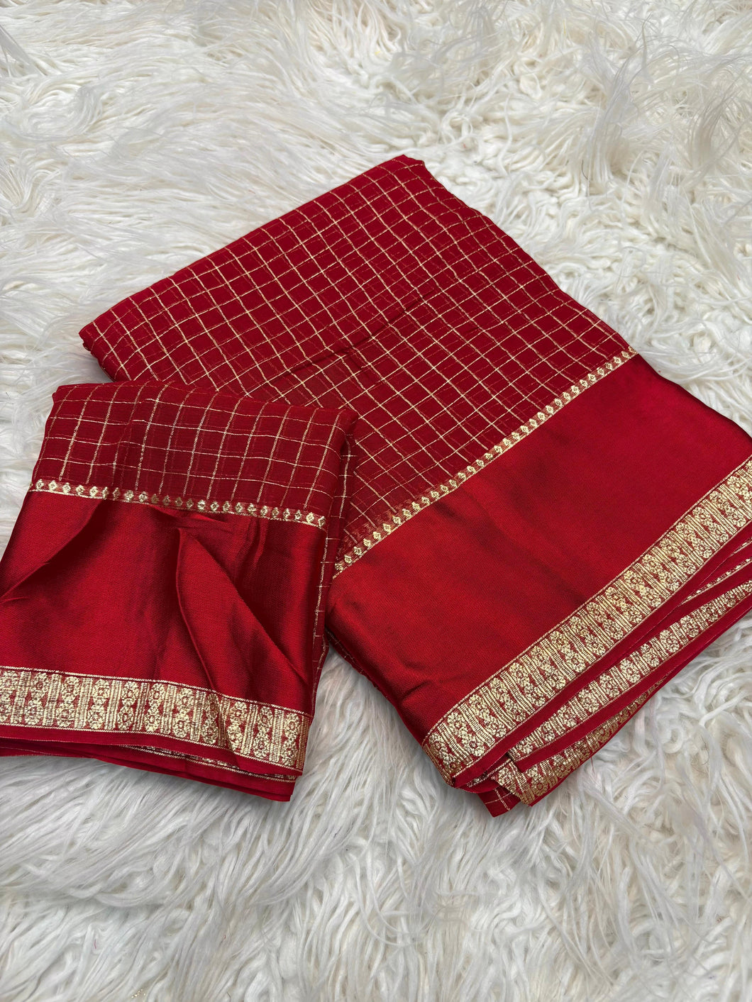 Redolent Party Wear Marron Colour Pure Viscose Silk With Satin Border Small Chex Fancy Designer Saree For Women