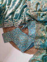 Load image into Gallery viewer, Glossy Wedding Wear Silk Embroidery n Sequence Work Arco Border Saree With Stitched Blouse
