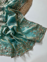 Load image into Gallery viewer, Glossy Wedding Wear Silk Embroidery n Sequence Work Arco Border Saree With Stitched Blouse
