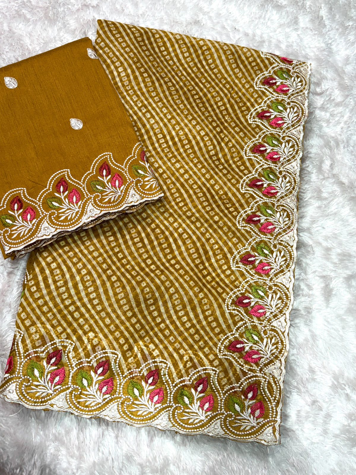 Imaginative Party Wear Cotton Satin Bandhej Print n Embroidered Work With Zari Border Fancy Saree