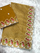 Load image into Gallery viewer, Imaginative Party Wear Cotton Satin Bandhej Print n Embroidered Work With Zari Border Fancy Saree
