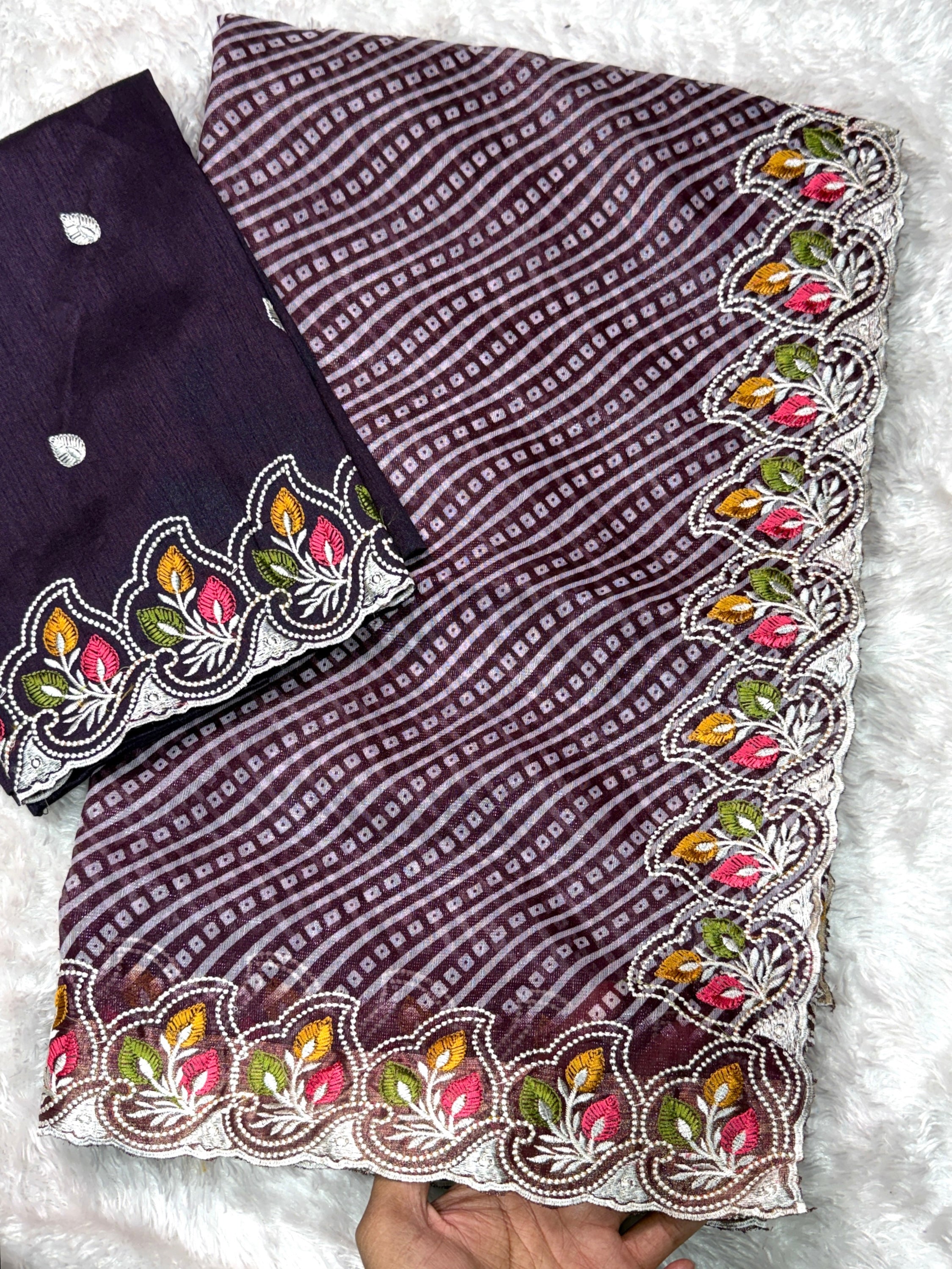 Imaginative Party Wear Cotton Satin Bandhej Print n Embroidered Work With Zari Border Fancy Saree