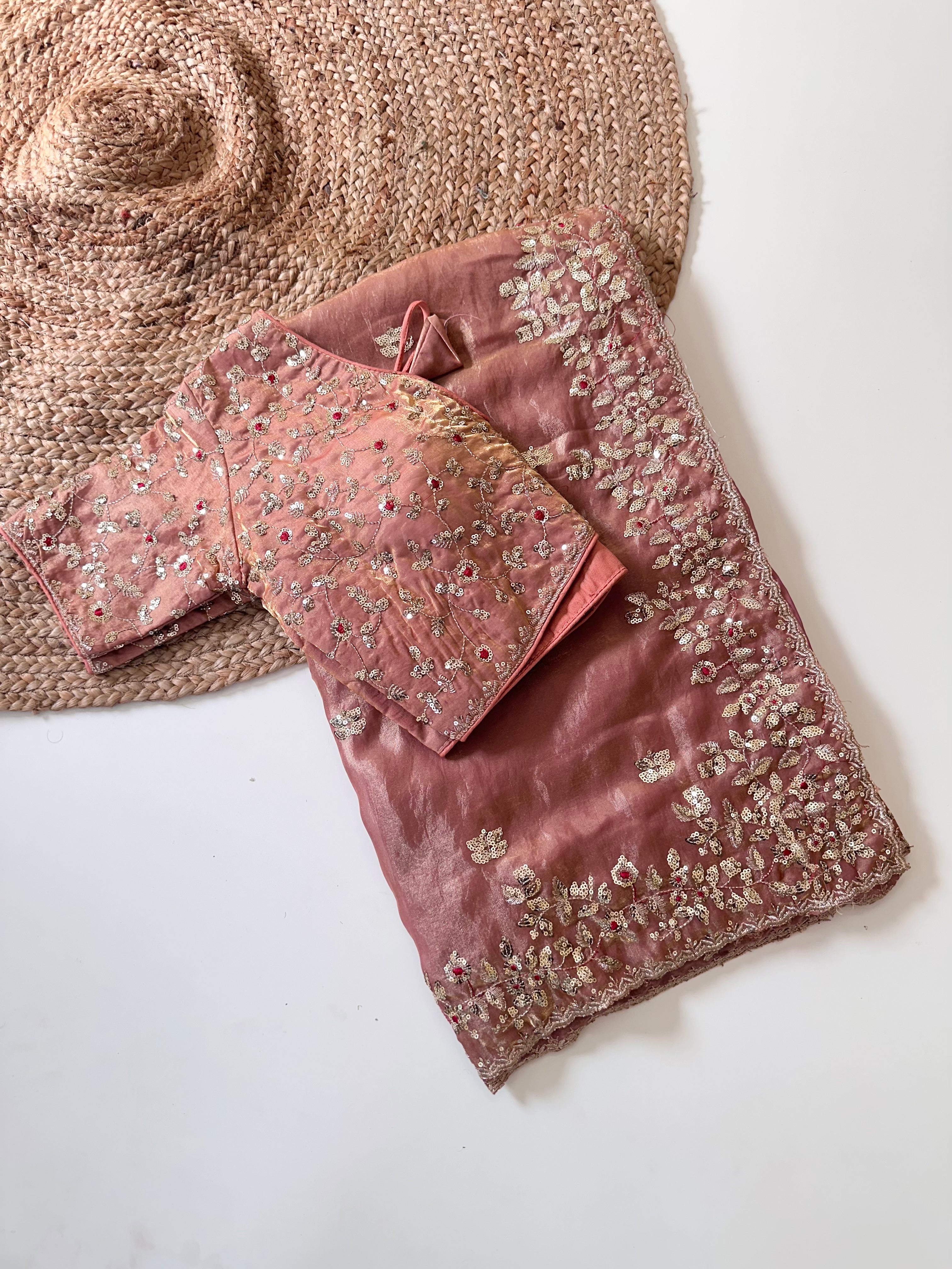 Impressive Wedding Wear Silk Embroidery n Sequence Work Arco Border Saree With Stitched Blouse
