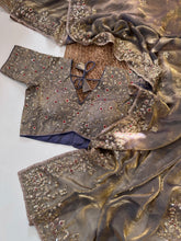 Load image into Gallery viewer, Glossy Wedding Wear Silk Embroidery n Sequence Work Arco Border Saree With Stitched Blouse
