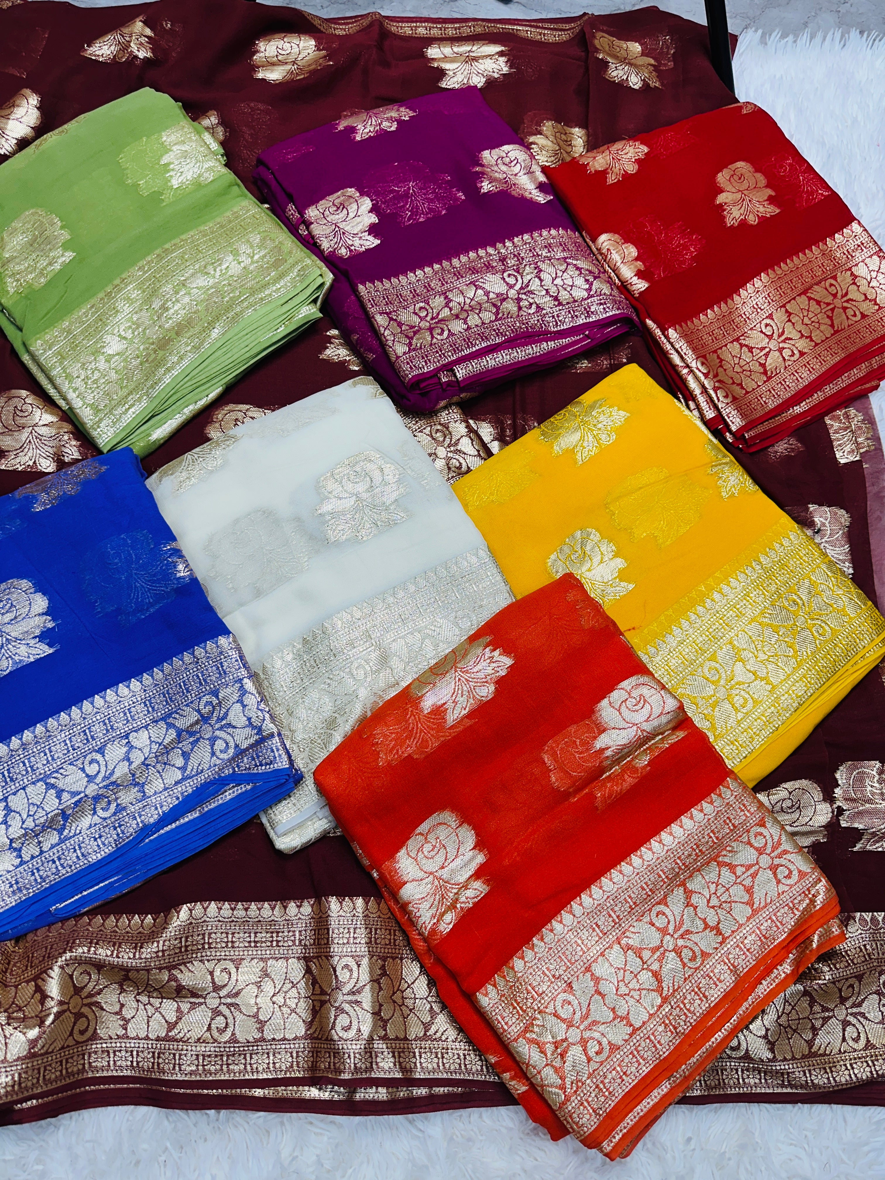 Gorgeous Function Wear Viscose Georgette Jacquard Zari Work Saree With Blouse Piece
