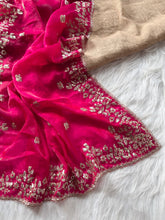 Load image into Gallery viewer, Glossy Wedding Wear Silk Embroidery n Sequence Work Arco Border Saree With Stitched Blouse
