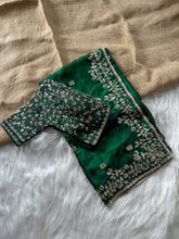 Load image into Gallery viewer, Glossy Wedding Wear Silk Embroidery n Sequence Work Arco Border Saree With Stitched Blouse
