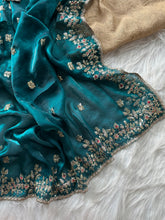 Load image into Gallery viewer, Glossy Wedding Wear Silk Embroidery n Sequence Work Arco Border Saree With Stitched Blouse
