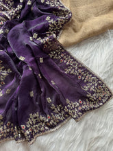 Load image into Gallery viewer, Glossy Wedding Wear Silk Embroidery n Sequence Work Arco Border Saree With Stitched Blouse
