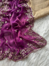 Load image into Gallery viewer, Glossy Wedding Wear Silk Embroidery n Sequence Work Arco Border Saree With Stitched Blouse
