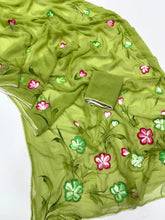 Load image into Gallery viewer, Exuberant Party Wear Pure Chiffon Silk Handbrush Flower n Handwork Designer Saree With Blouse Piece
