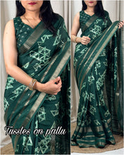 Load image into Gallery viewer, New Soft Cotton Kalamkari Print With Sequence n Zari With Tussles Work Fancy Designer Saree
