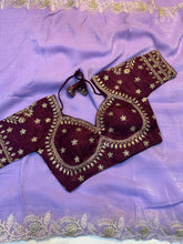 Load image into Gallery viewer, Luxuriant Festive Wear Silk Embroidery Work Fancy Designer Saree With Stitched Blouse Piece
