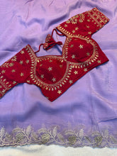Load image into Gallery viewer, Luxuriant Festive Wear Silk Embroidery Work Fancy Designer Saree With Stitched Blouse Piece

